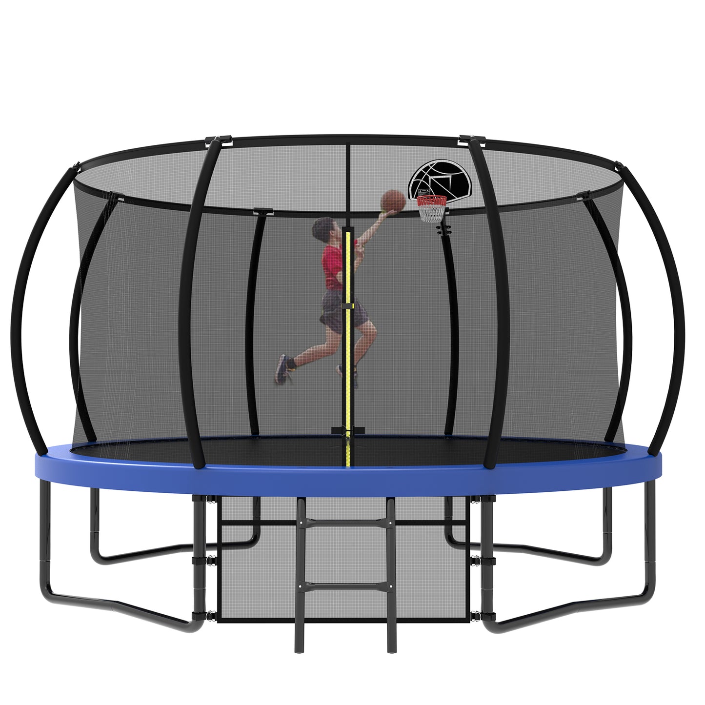 ZC FLYYD 12FT green backyard kids trampoline with safety enclosure net and basketball hoop