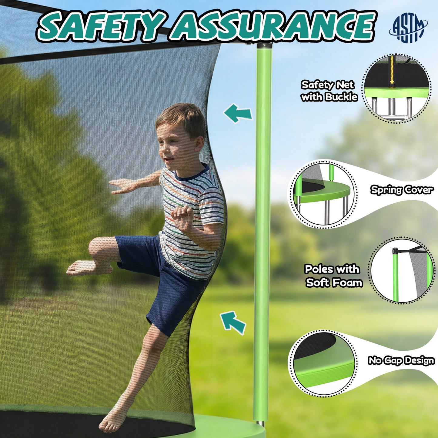 ZC FLYYD 14ft outdoor sports fitness trampoline with green safety enclosure net and ladder