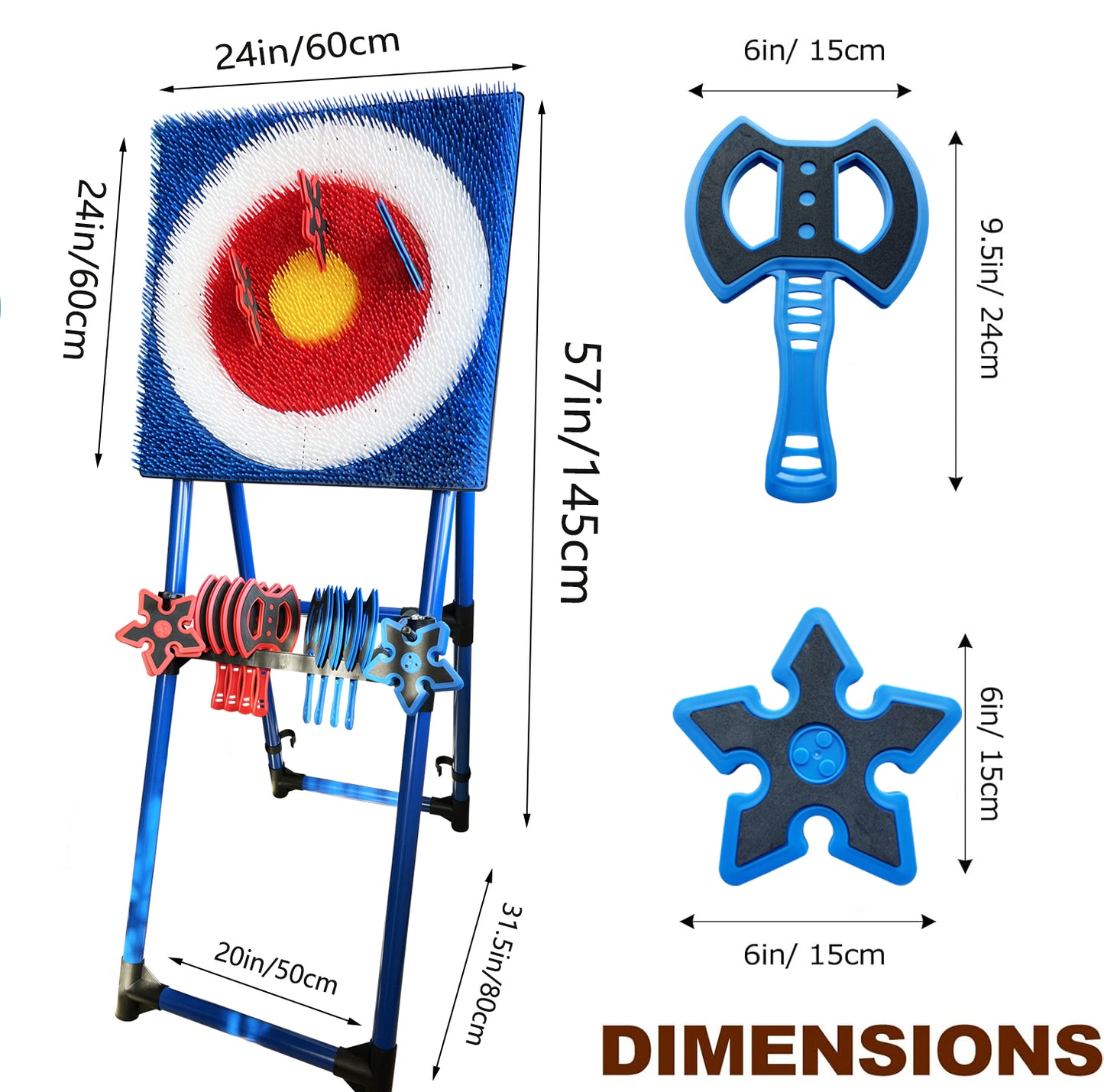 Axe Throwing Target Game Set - 16pcs Outdoor Backyard Throwing Sport with 8 Axes & 8 Meteor Darts, Durable PP+TPE Safety Stand - Family Party, Camping, Team Buiding Game for Adults & Teens