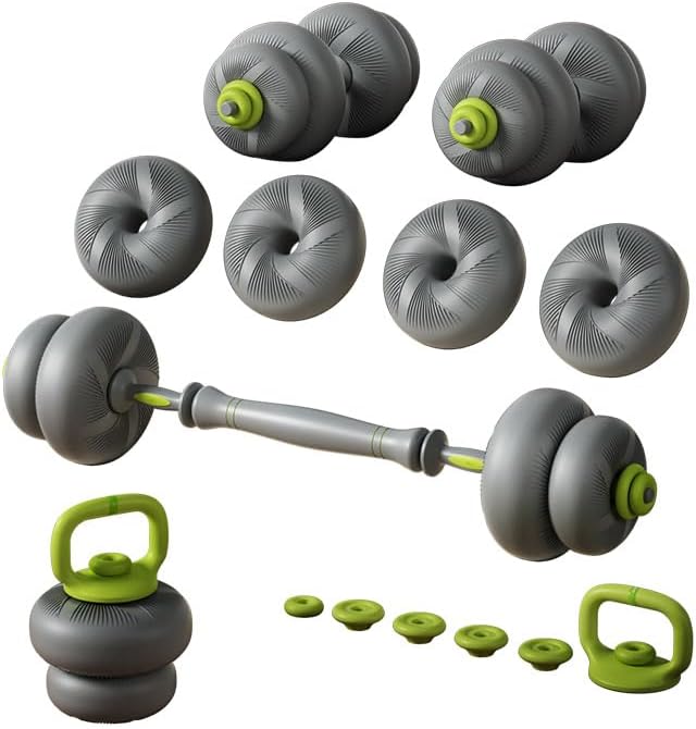 5 in 1 Adjustable Dumbbell Set, Dumbbell/Barbell/Kettlebell/Medicine Ball, Weight Plates All-in-One Strength Training Kit for Home, Soft Rubber Coated Adjustable Workout Equipment - 44lbs