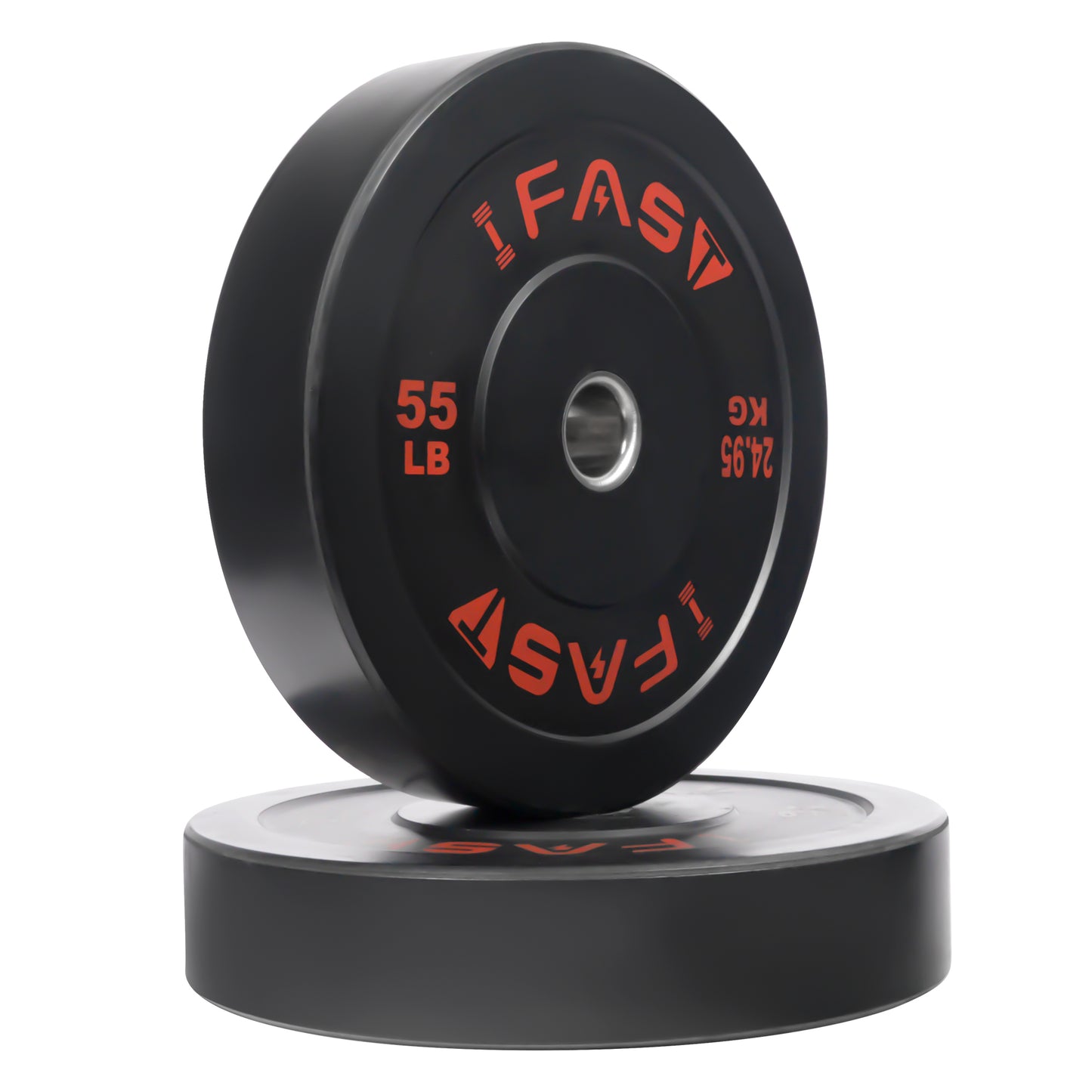 ZC FLYYD Olympic Bumper Weight Plates - High-Density Rubber Barbell Plates with 2-Inch Steel Insert, 55LB Pair