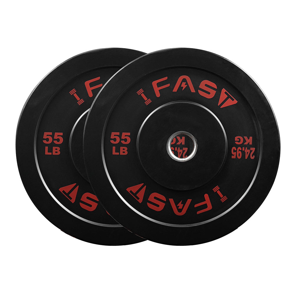 ZC FLYYD Olympic Bumper Weight Plates - High-Density Rubber Barbell Plates with 2-Inch Steel Insert, 55LB Pair