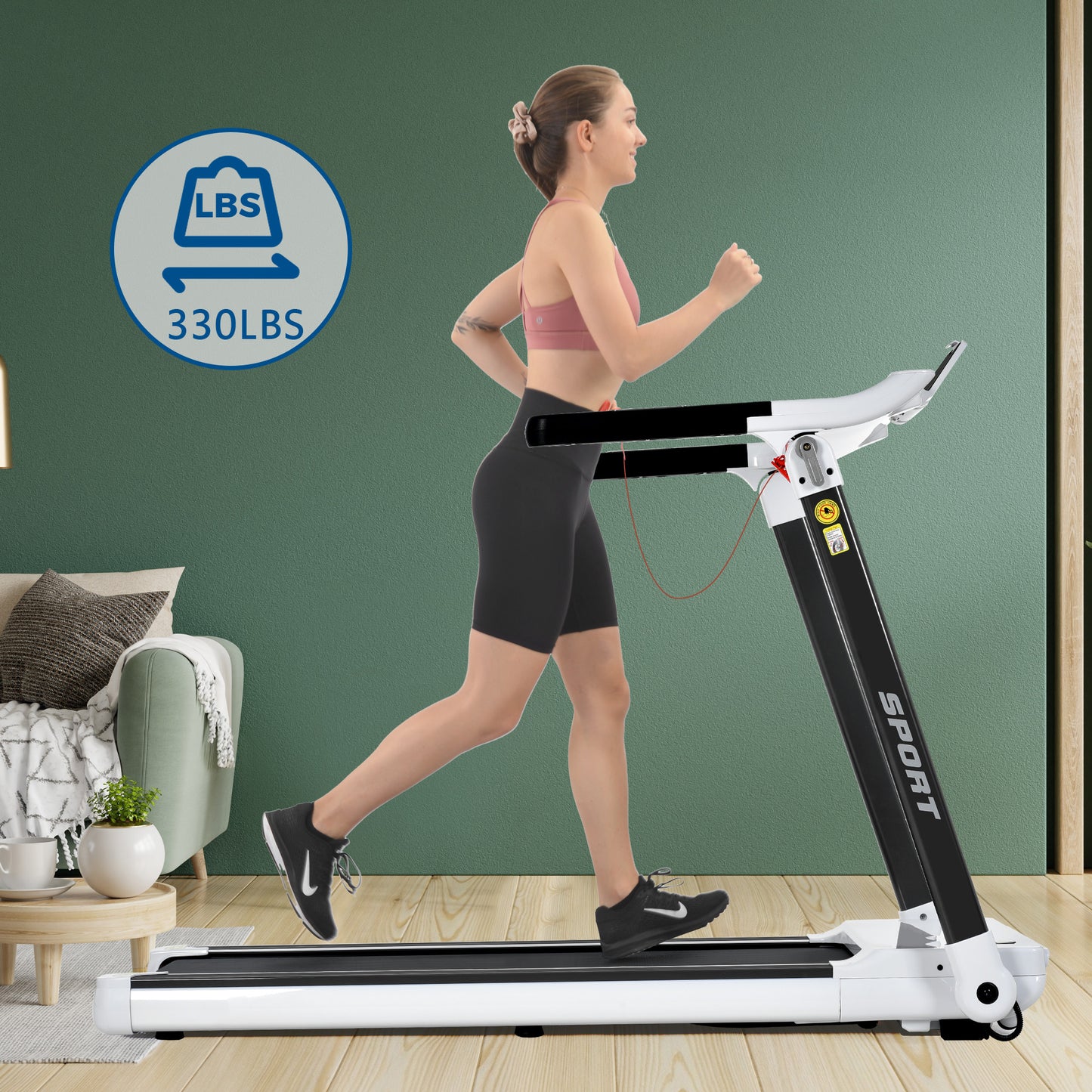 ZC FLYYD Portable Folding Treadmill with Smart App & Bluetooth (White) | 3.5HP Motor, 330 Lbs Capacity