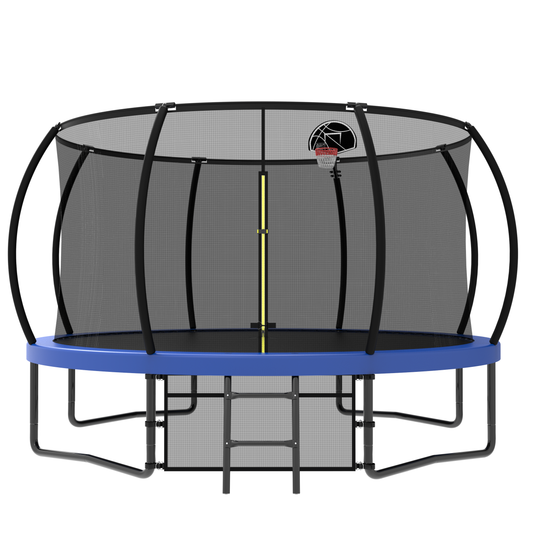 ZC FLYYD 12FT green backyard kids trampoline with safety enclosure net and basketball hoop