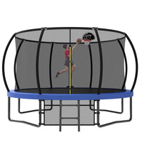 ZC FLYYD 12FT green backyard kids trampoline with safety enclosure net and basketball hoop