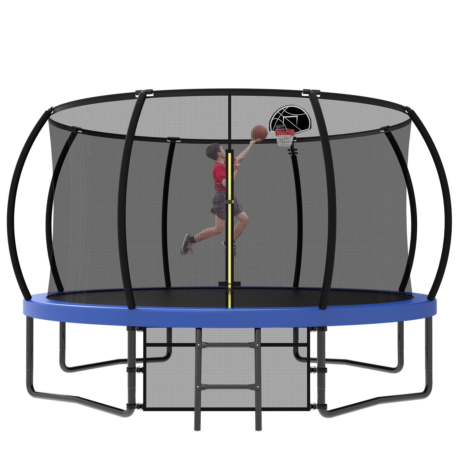 ZC FLYYD 12FT green backyard kids trampoline with safety enclosure net and basketball hoop