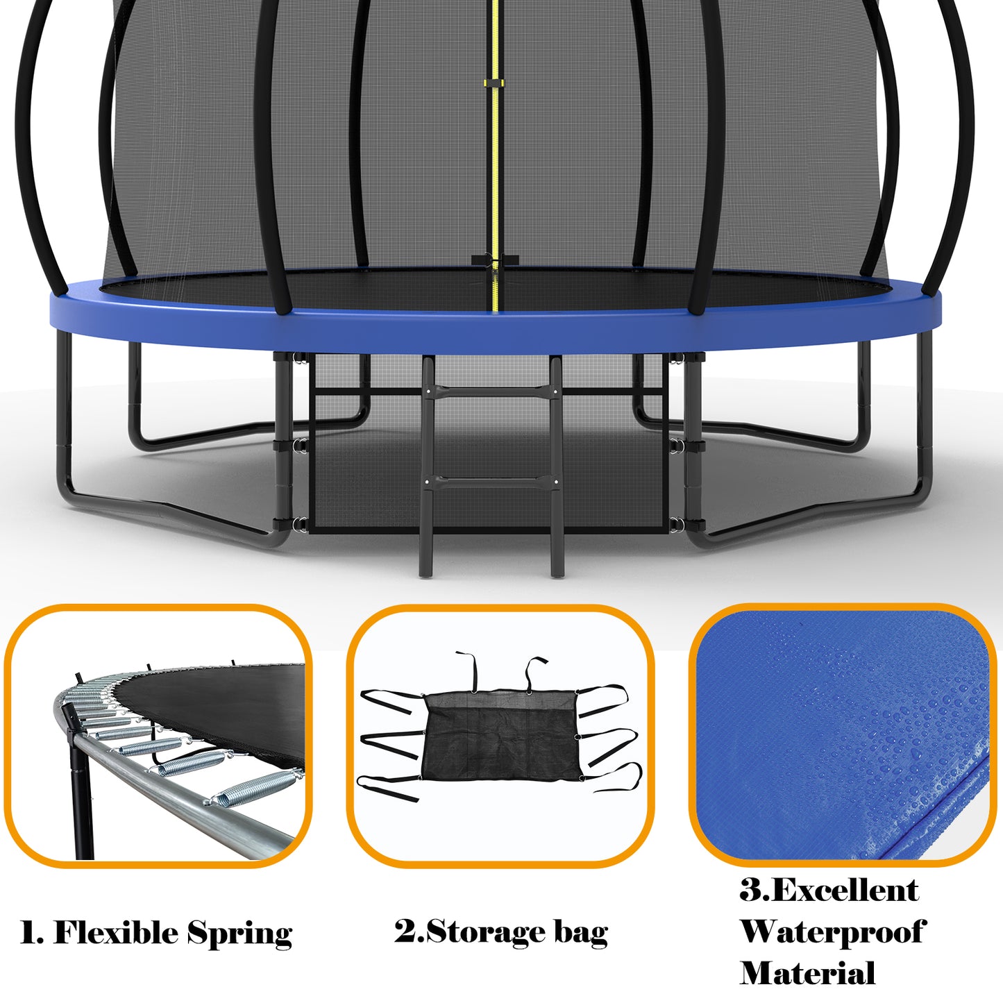 ZC FLYYD 12FT green backyard kids trampoline with safety enclosure net and basketball hoop