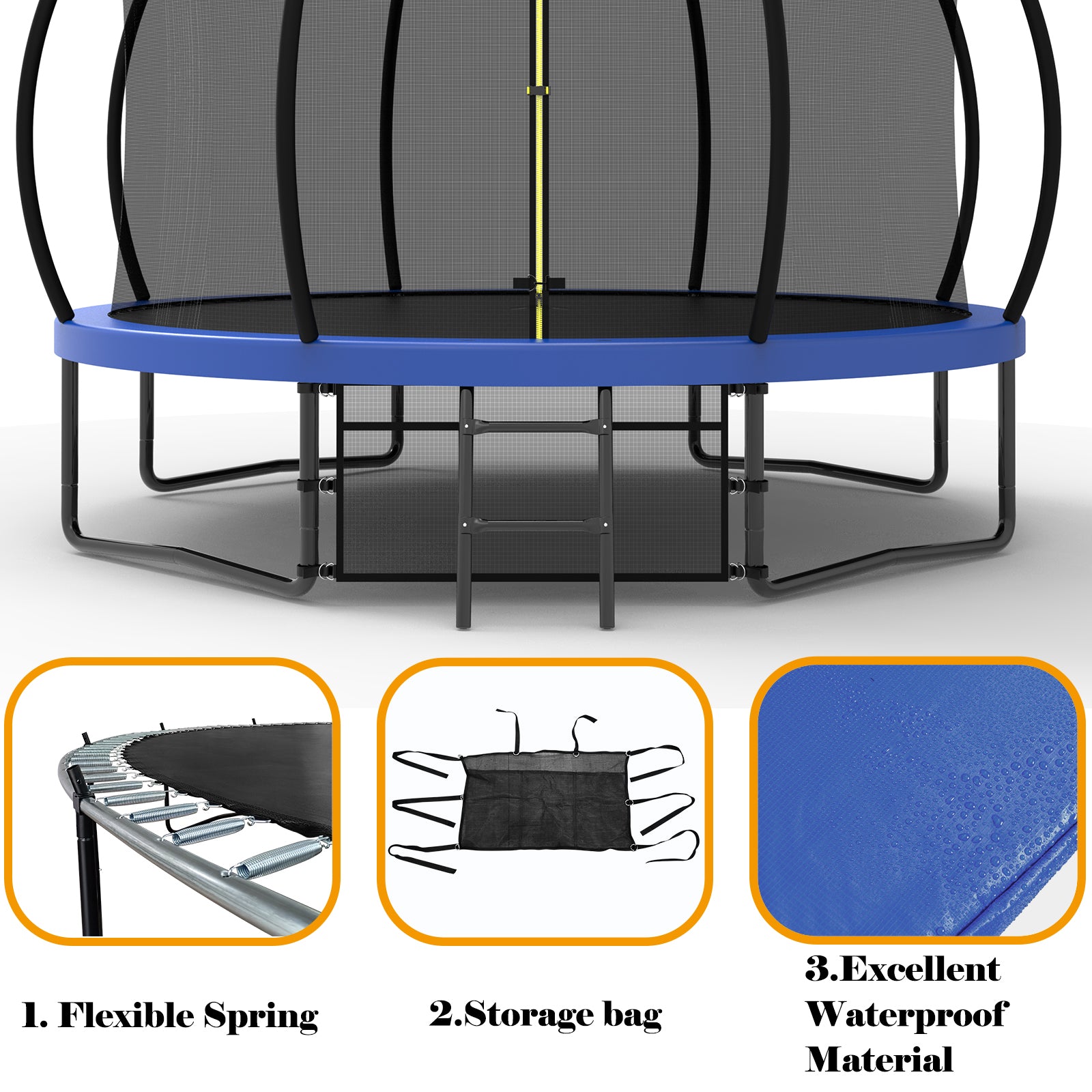ZC FLYYD 12FT green backyard kids trampoline with safety enclosure net and basketball hoop