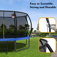 ZC FLYYD 12FT green backyard kids trampoline with safety enclosure net and basketball hoop