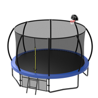 ZC FLYYD 12FT green backyard kids trampoline with safety enclosure net and basketball hoop