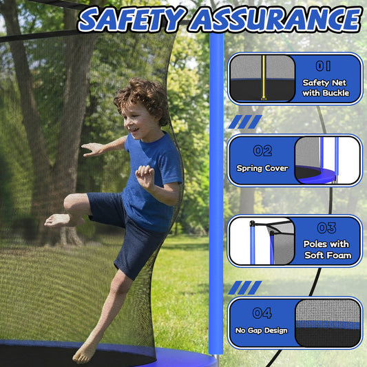 ZC FLYYD 12ft blue recreational trampoline with basketball hoop and safety enclosure for backyard
