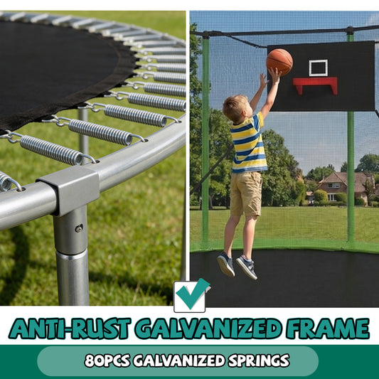 ZC FLYYD 14ft outdoor sports fitness trampoline with green safety enclosure net and ladder
