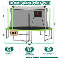 ZC FLYYD 14ft outdoor sports fitness trampoline with green safety enclosure net and ladder