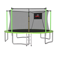 ZC FLYYD 14ft outdoor sports fitness trampoline with green safety enclosure net and ladder