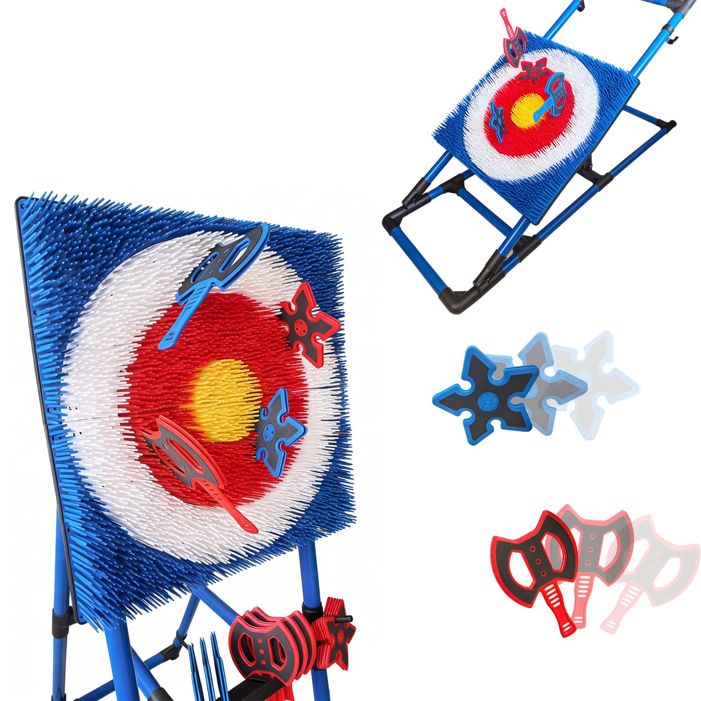 Axe Throwing Target Game Set - 16pcs Outdoor Backyard Throwing Sport with 8 Axes & 8 Meteor Darts, Durable PP+TPE Safety Stand - Family Party, Camping, Team Buiding Game for Adults & Teens