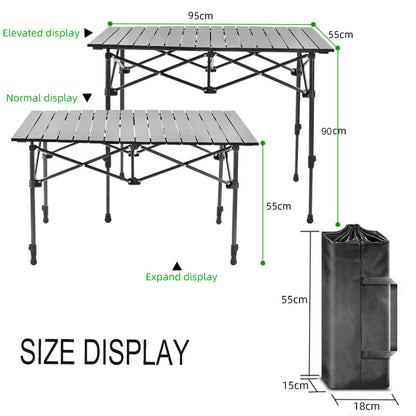 Foldable Portable Camping Table with 4 Folding Camping Chairs, Storage Net, Carrying Bag/Aluminum Beach Table for Sand, Picnic Table - 37in Length， 20in-28in Adjustable Height