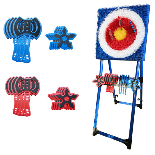 Axe Throwing Target Game Set - 16pcs Outdoor Backyard Throwing Sport with 8 Axes & 8 Meteor Darts, Durable PP+TPE Safety Stand - Family Party, Camping, Team Buiding Game for Adults & Teens