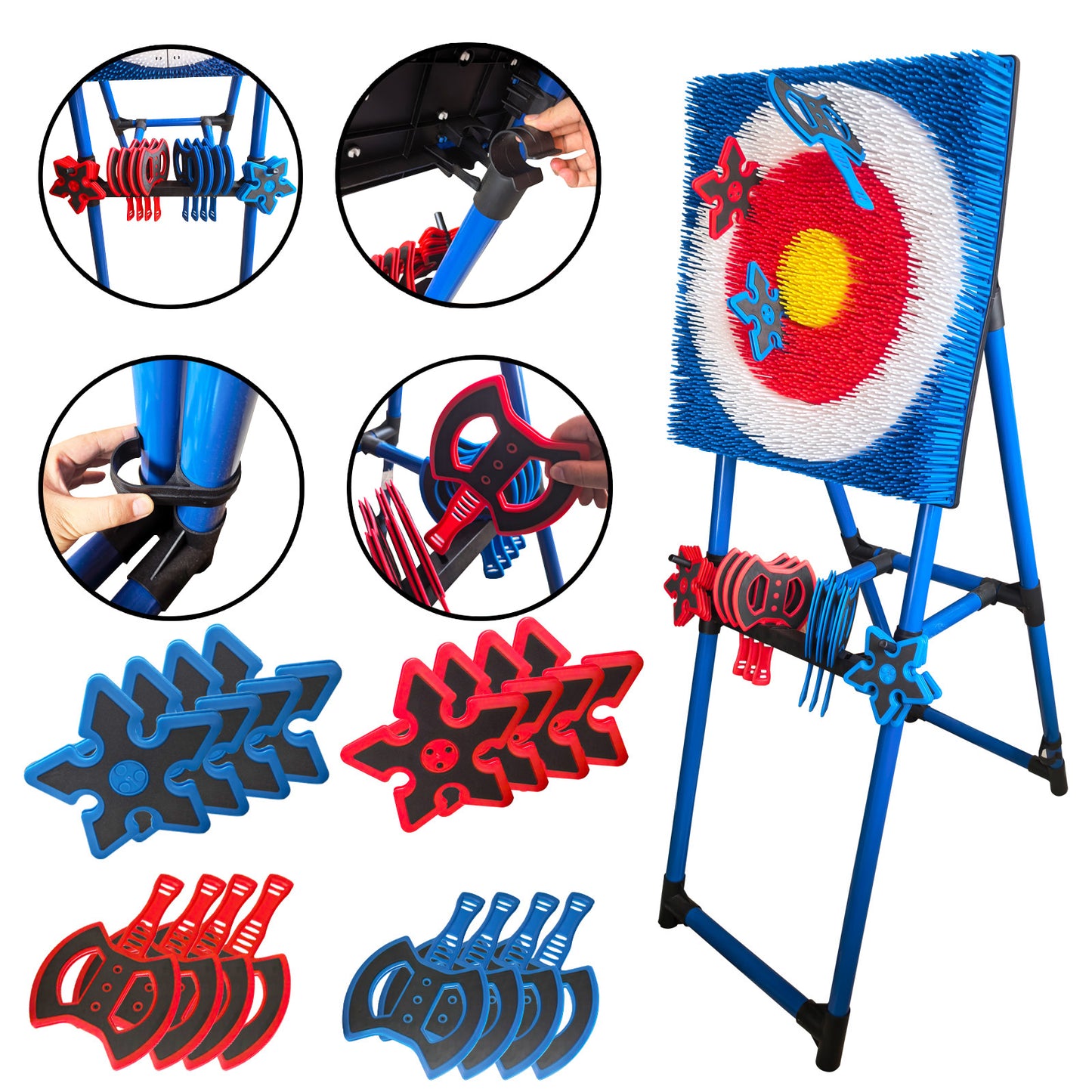 Axe Throwing Target Game Set - 16pcs Outdoor Backyard Throwing Sport with 8 Axes & 8 Meteor Darts, Durable PP+TPE Safety Stand - Family Party, Camping, Team Buiding Game for Adults & Teens