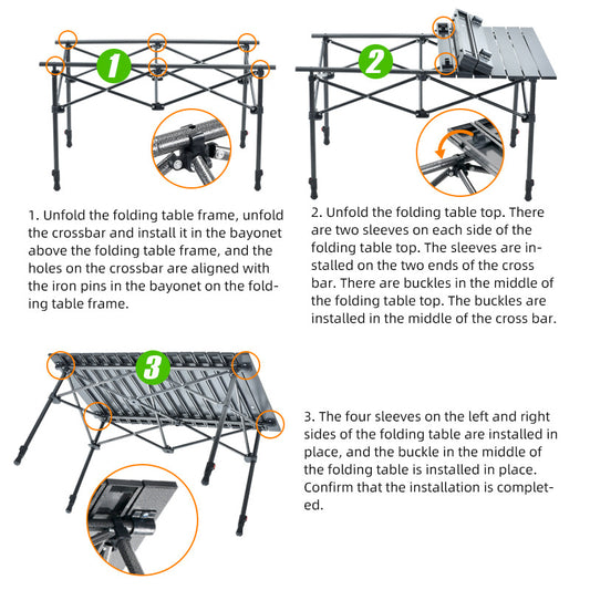 Foldable Portable Camping Table with 4 Folding Camping Chairs, Storage Net, Carrying Bag/Aluminum Beach Table for Sand, Picnic Table - 37in Length， 20in-28in Adjustable Height