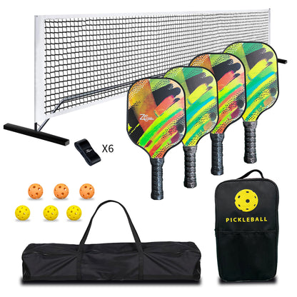 Pickleball Paddles Set of Fiberglass/Carbon Fiber Pickleball Set with Pickleball Balls, Pickleball Bag, Portable Pickleball Net Systerm, Grip Tapes, Pickleball Rackets
