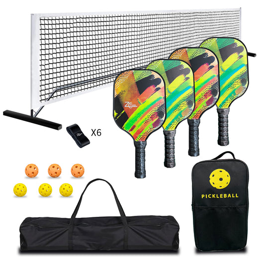 Pickleball Paddles Set of Fiberglass/Carbon Fiber Pickleball Set with Pickleball Balls, Pickleball Bag, Portable Pickleball Net Systerm, Grip Tapes, Pickleball Rackets