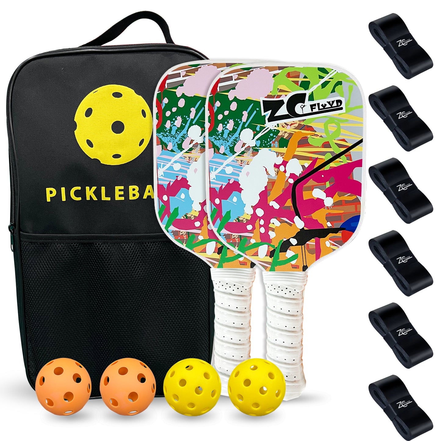 Pickleball Paddles Set of Fiberglass/Carbon Fiber Pickleball Set with Pickleball Balls, Pickleball Bag, Portable Pickleball Net Systerm, Grip Tapes, Pickleball Rackets