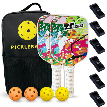 Pickleball Paddles Set of Fiberglass/Carbon Fiber Pickleball Set with Pickleball Balls, Pickleball Bag, Portable Pickleball Net Systerm, Grip Tapes, Pickleball Rackets