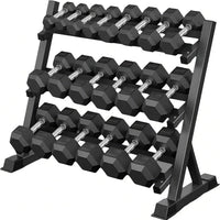 ZC FLYYD™ 450lb Rubber Hex Dumbbell Set with 3-Tier Rack