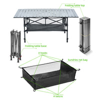 Foldable Portable Camping Table with 4 Folding Camping Chairs, Storage Net, Carrying Bag/Aluminum Beach Table for Sand, Picnic Table - 37in Length， 20in-28in Adjustable Height