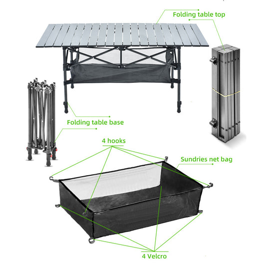 Foldable Portable Camping Table with 4 Folding Camping Chairs, Storage Net, Carrying Bag/Aluminum Beach Table for Sand, Picnic Table - 37in Length， 20in-28in Adjustable Height