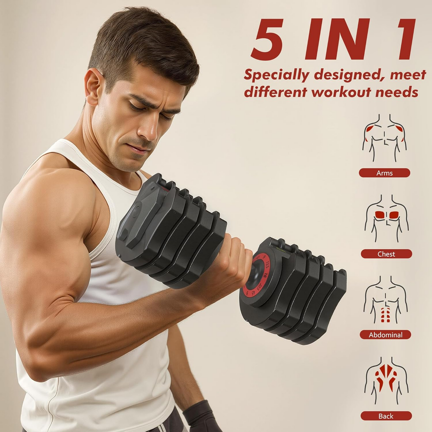 ZC FLYYD 5-in-1 Adjustable Dumbbell Set (Pair, 22.5 lbs Each) | 1-Sec Quick Adjust Free Weights with Storage Tray