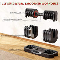 ZC FLYYD 5-in-1 Adjustable Dumbbell Set (Pair, 22.5 lbs Each) | 1-Sec Quick Adjust Free Weights with Storage Tray