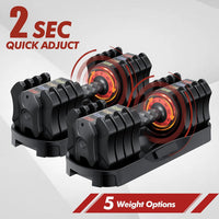 ZC FLYYD 5-in-1 Adjustable Dumbbell Set (Pair, 22.5 lbs Each) | 1-Sec Quick Adjust Free Weights with Storage Tray