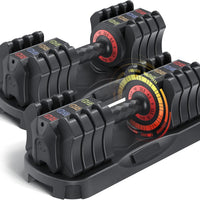 ZC FLYYD 5-in-1 Adjustable Dumbbell Set (Pair, 22.5 lbs Each) | 1-Sec Quick Adjust Free Weights with Storage Tray