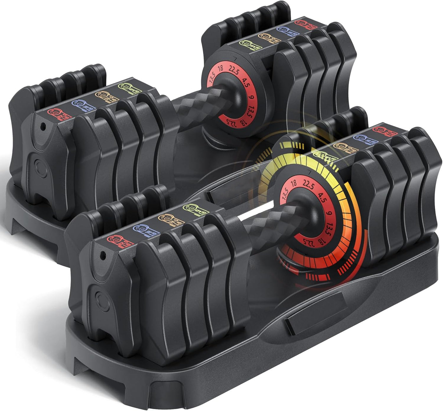 ZC FLYYD 5-in-1 Adjustable Dumbbell Set (Pair, 22.5 lbs Each) | 1-Sec Quick Adjust Free Weights with Storage Tray