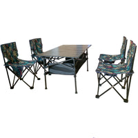 Foldable Portable Camping Table with 4 Folding Camping Chairs, Storage Net, Carrying Bag/Aluminum Beach Table for Sand, Picnic Table - 37in Length， 20in-28in Adjustable Height
