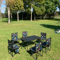 Foldable Portable Camping Table with 4 Folding Camping Chairs, Storage Net, Carrying Bag/Aluminum Beach Table for Sand, Picnic Table - 37in Length， 20in-28in Adjustable Height