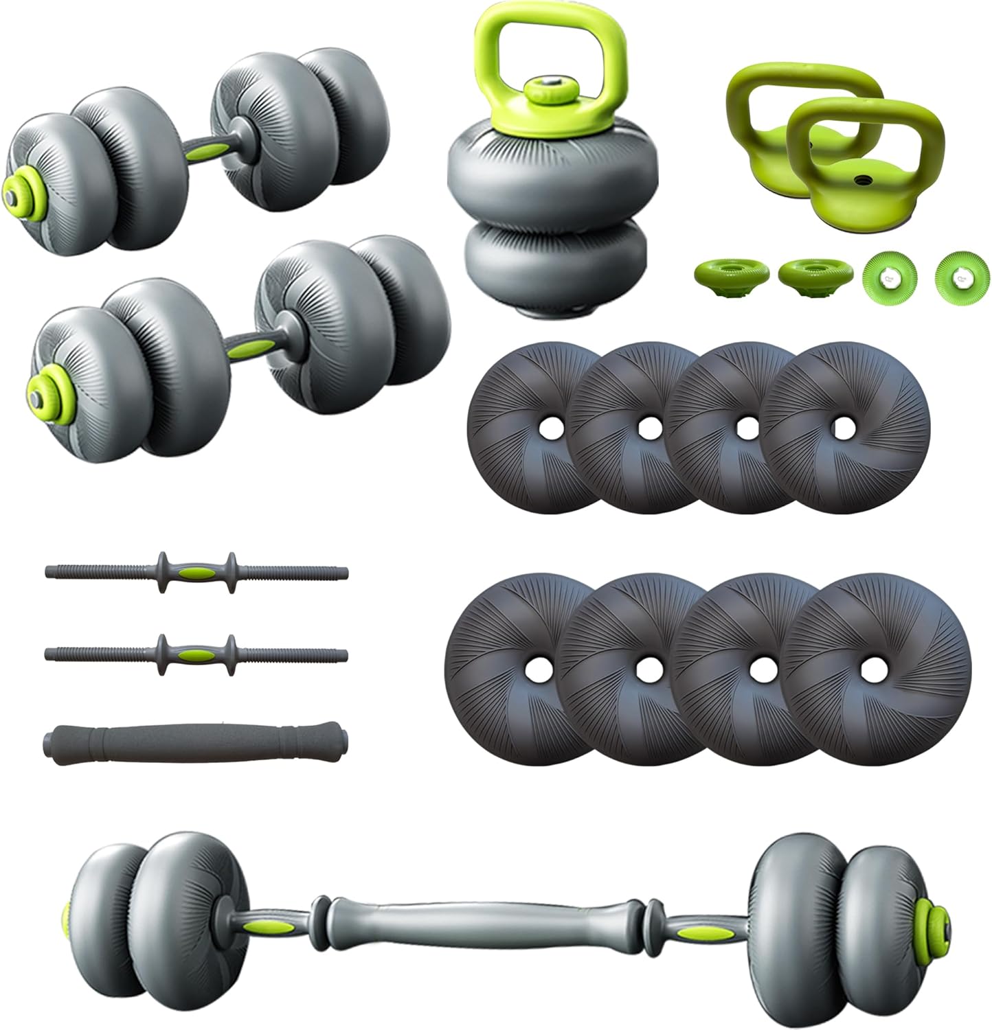 5 in 1 Adjustable Dumbbell Set, Dumbbell/Barbell/Kettlebell/Medicine Ball, Weight Plates All-in-One Strength Training Kit for Home, Soft Rubber Coated Adjustable Workout Equipment - 44lbs