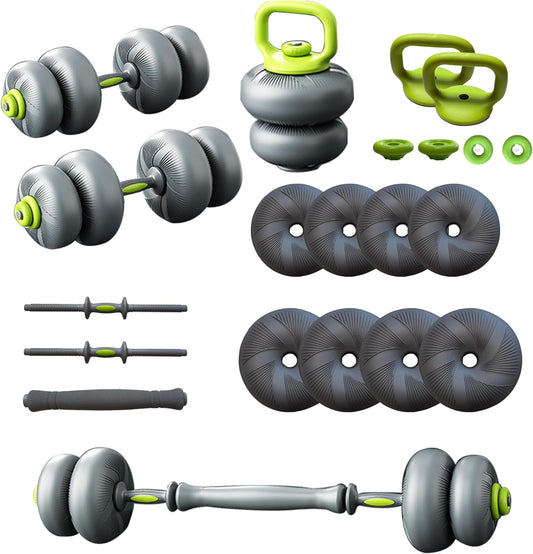 5 in 1 Adjustable Dumbbell Set, Dumbbell/Barbell/Kettlebell/Medicine Ball, Weight Plates All-in-One Strength Training Kit for Home, Soft Rubber Coated Adjustable Workout Equipment - 44lbs