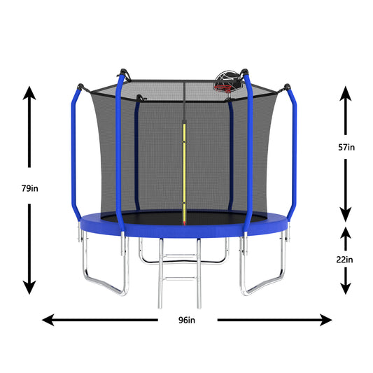 ZC FLYYD 8FT backyard kids trampoline with safety enclosure net and basketball hoop