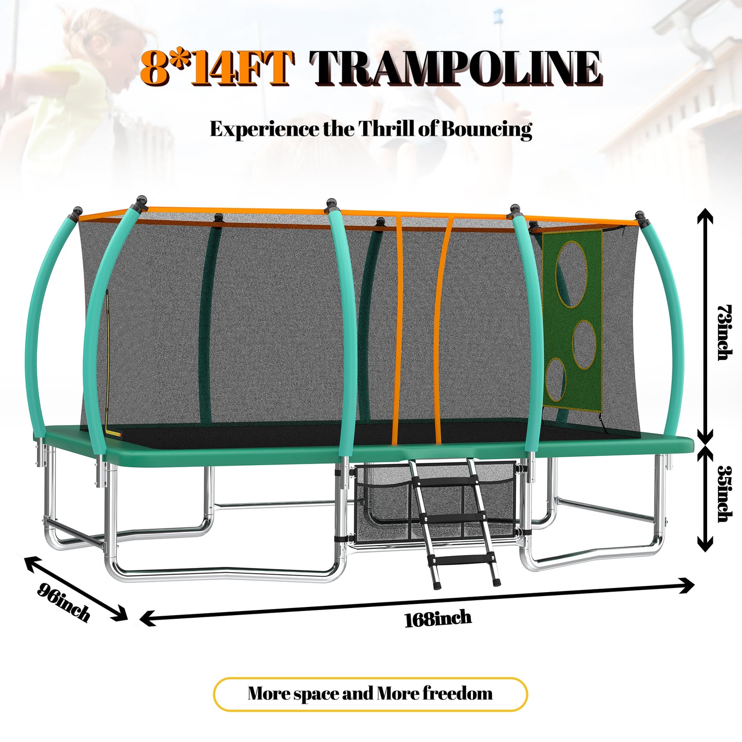 ZC FLYYD 8x14ft green rectangular outdoor tumbling trampoline for gymnastics and family backyard