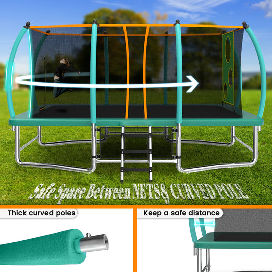 ZC FLYYD 8x14ft green rectangular outdoor tumbling trampoline for gymnastics and family backyard