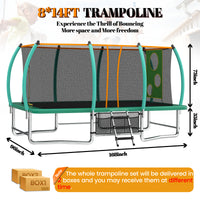 ZC FLYYD 8x14ft green rectangular outdoor tumbling trampoline for gymnastics and family backyard