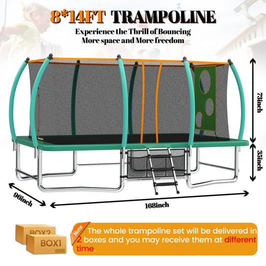 ZC FLYYD 8x14ft green rectangular outdoor tumbling trampoline for gymnastics and family backyard