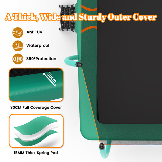 ZC FLYYD 8x14ft green rectangular outdoor tumbling trampoline for gymnastics and family backyard