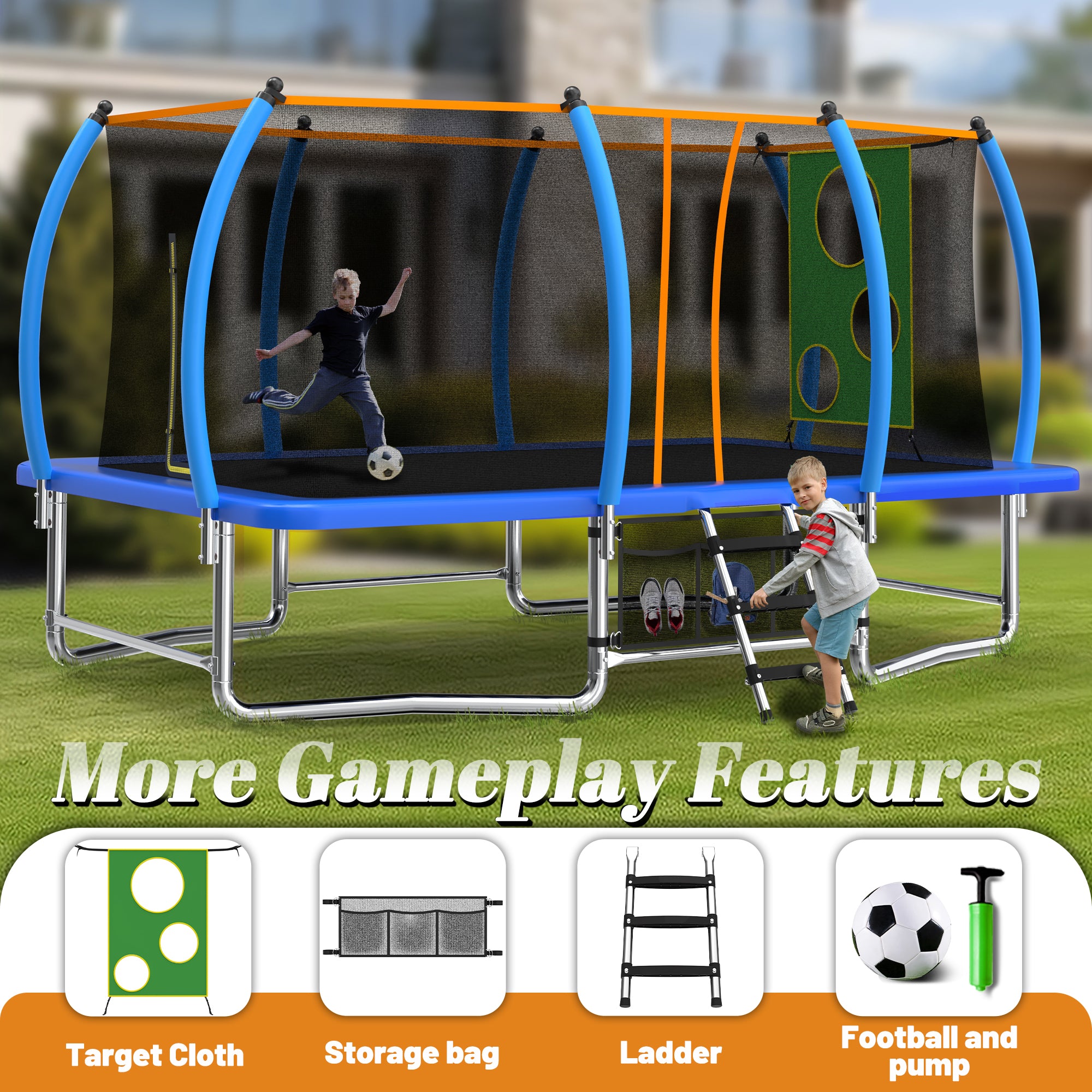 ZC FLYYD 8x14ft green rectangular outdoor tumbling trampoline for gymnastics and family backyard