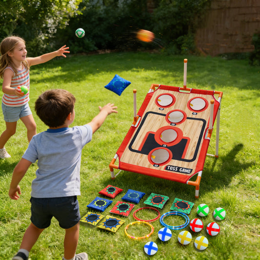 ZC FLYYD Ultimate 4-in-1 Family Game Center - 30-Piece Deluxe Bundle with LED Light-Up Rings, Bean Bag Toss & Sticky Target
