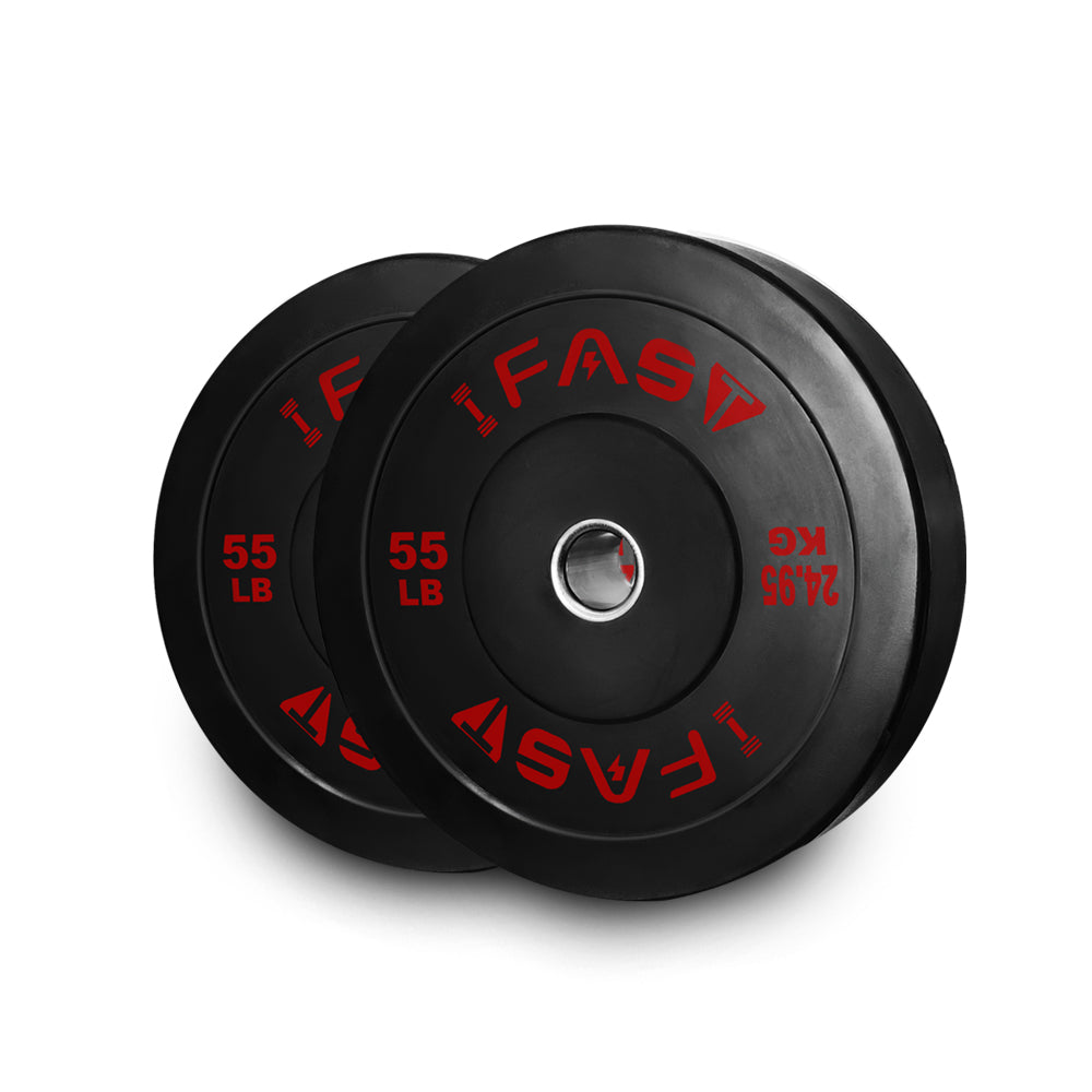 ZC FLYYD Olympic Bumper Weight Plates - High-Density Rubber Barbell Plates with 2-Inch Steel Insert, 55LB Pair