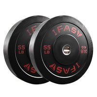 ZC FLYYD Olympic Bumper Weight Plates - High-Density Rubber Barbell Plates with 2-Inch Steel Insert, 55LB Pair