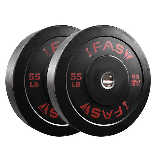 ZC FLYYD Olympic Bumper Weight Plates - High-Density Rubber Barbell Plates with 2-Inch Steel Insert, 55LB Pair